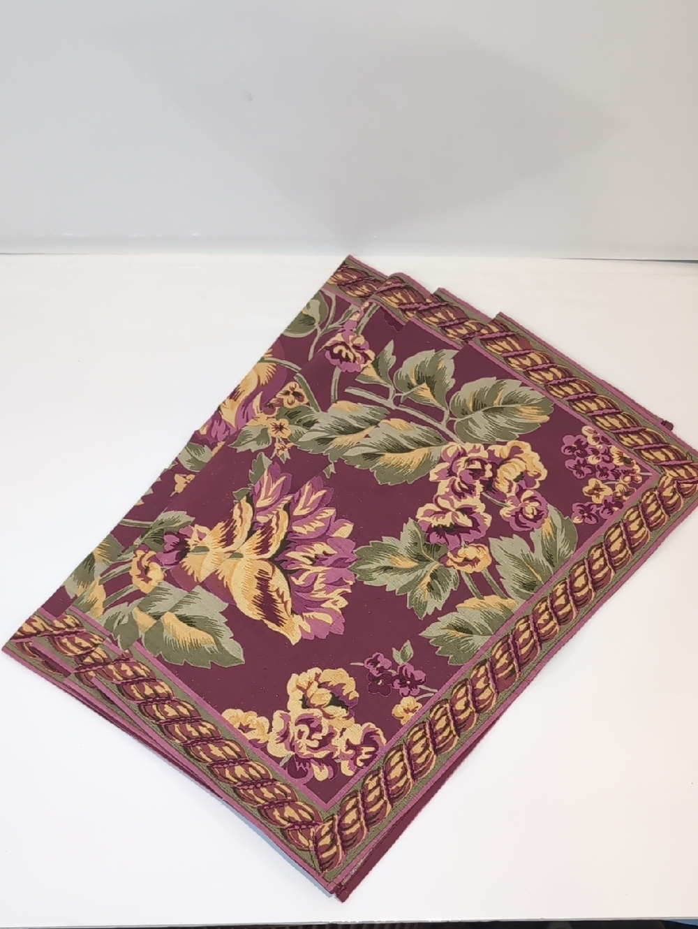 NWT Vintage April Cornell Burgundy Floral Napkins Set Of 4 Cotton